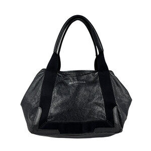 Balenciaga Shoulder Bag Tote Navy Blue Cabas Shoulder Leather Black